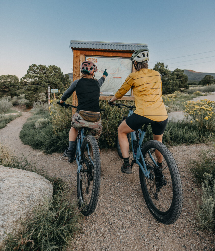 two people biking on trail