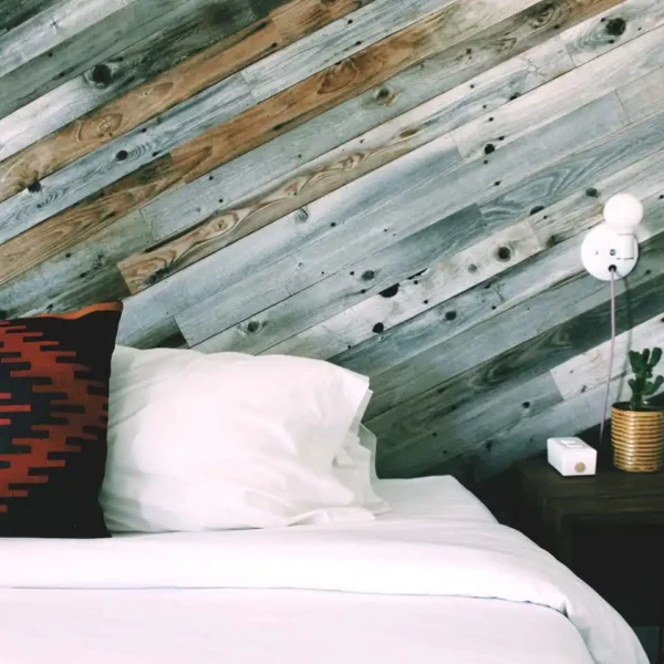 King Bed With Wooden Background